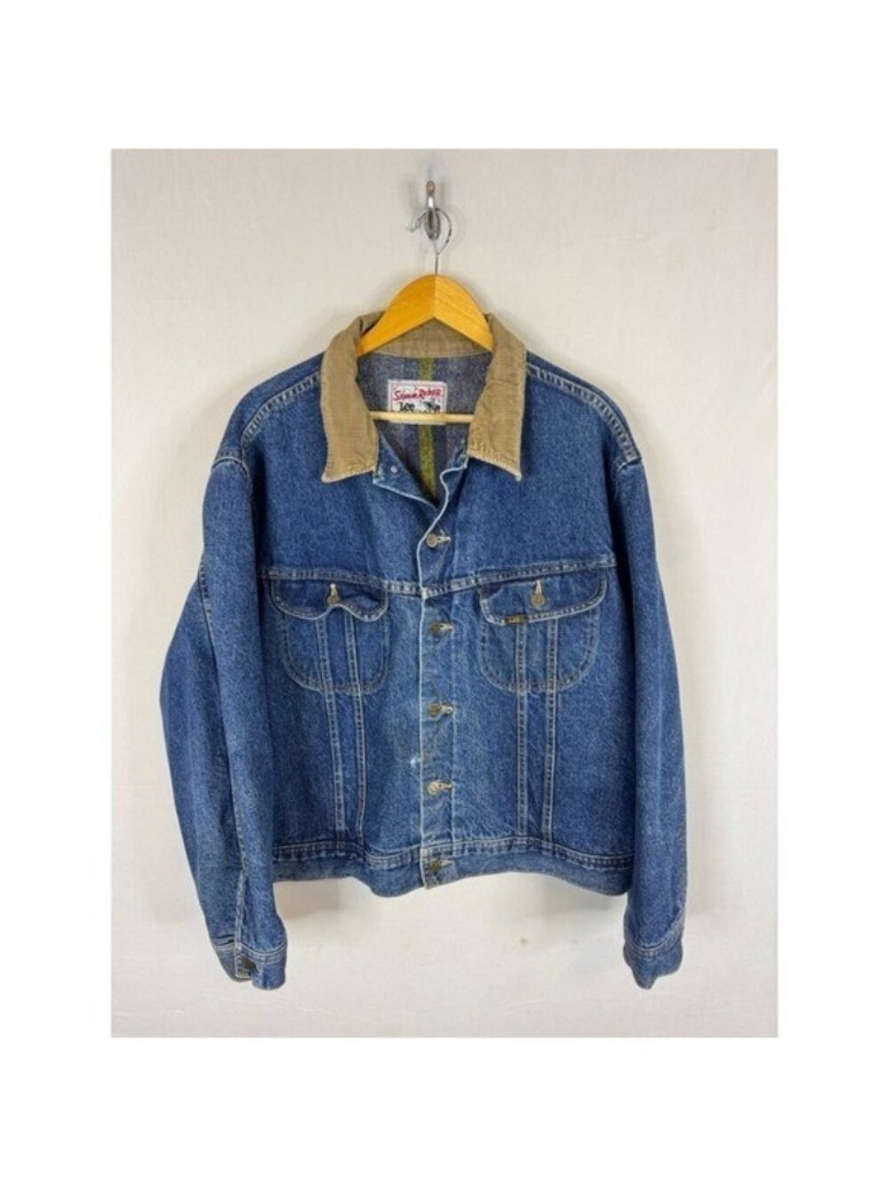 Vintage Lee Storm Rider 80s Denim Jacket Blanket Lined Corduroy Collar Men 50